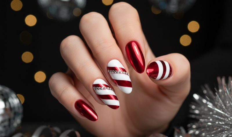 Red and White Christmas Nails