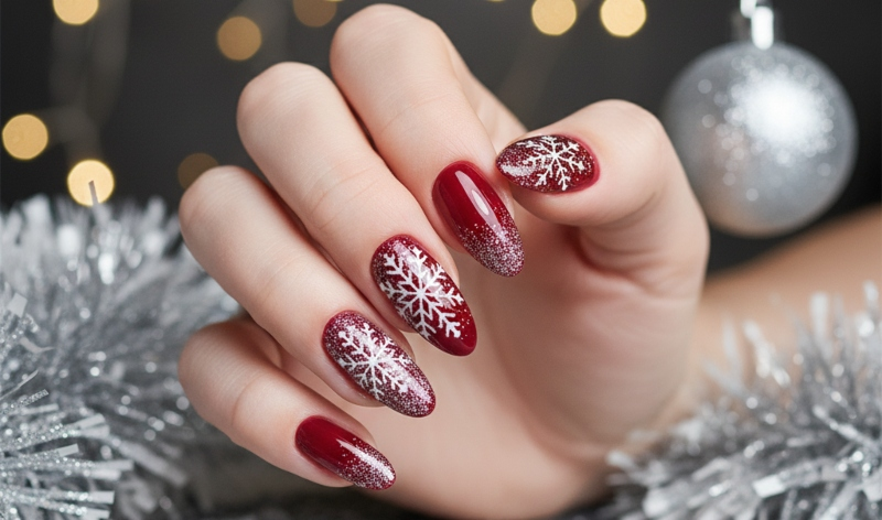 Red and White Christmas Nails