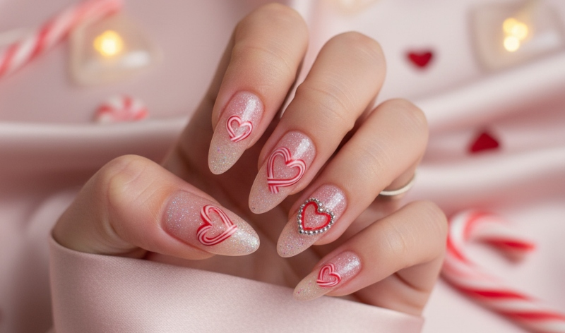 Red and White Christmas Nails