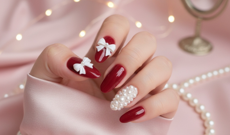 Red and White Christmas Nails