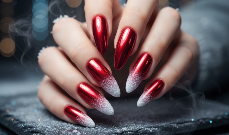 Red and White Christmas Nails