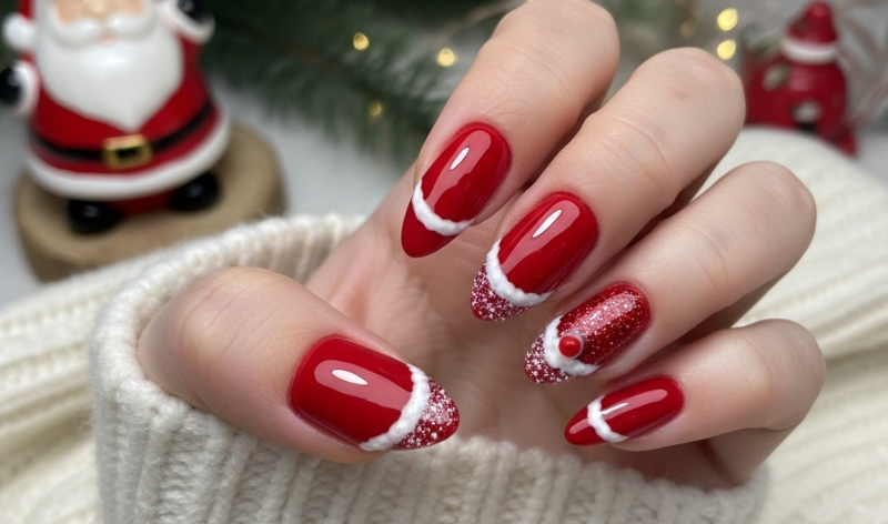 Red and White Christmas Nails