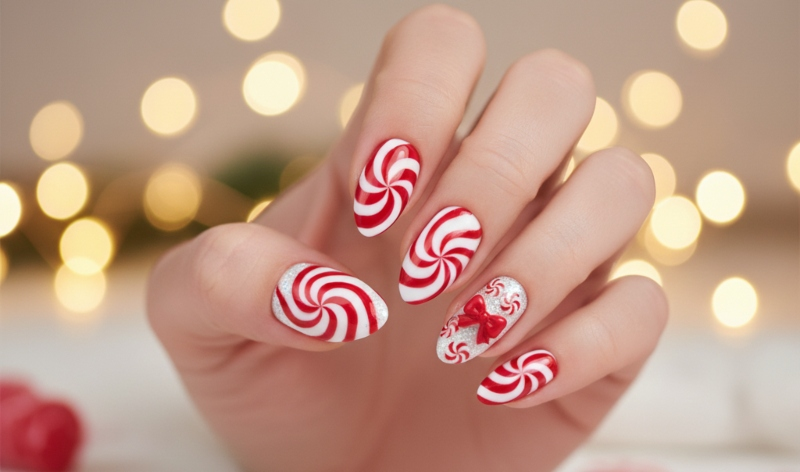Red and White Christmas Nails