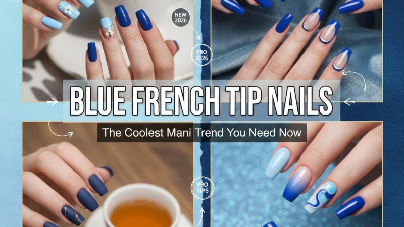 Blue French Tip Nails