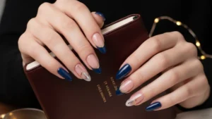 Navy Blue French Tip Nails