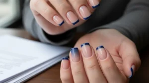 Short Blue French Tip Nails